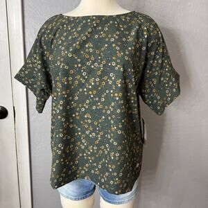 Albion Womens Floral Print Blouse TShirt Green